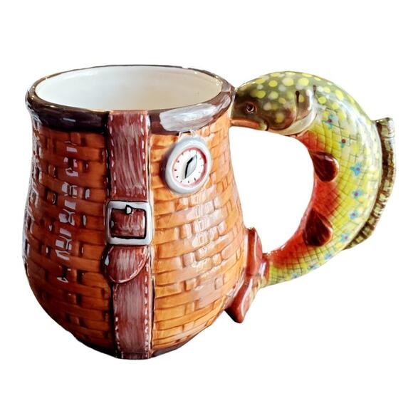 Burton & Burton Other - 3D Fish Basket Coffee Mug Burton and Burton The Big Catch Ceramic Trout Handle